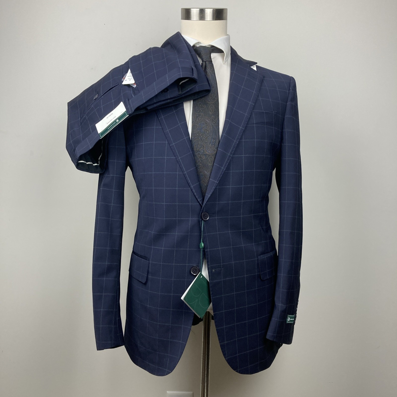 B By Brooks Brothers Mens 2-Pc Suit Blue Plaid Size 40l/36wx32l